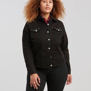 Women's Levi Original Trucker Jacket Studded Faded Black (3x plus size)